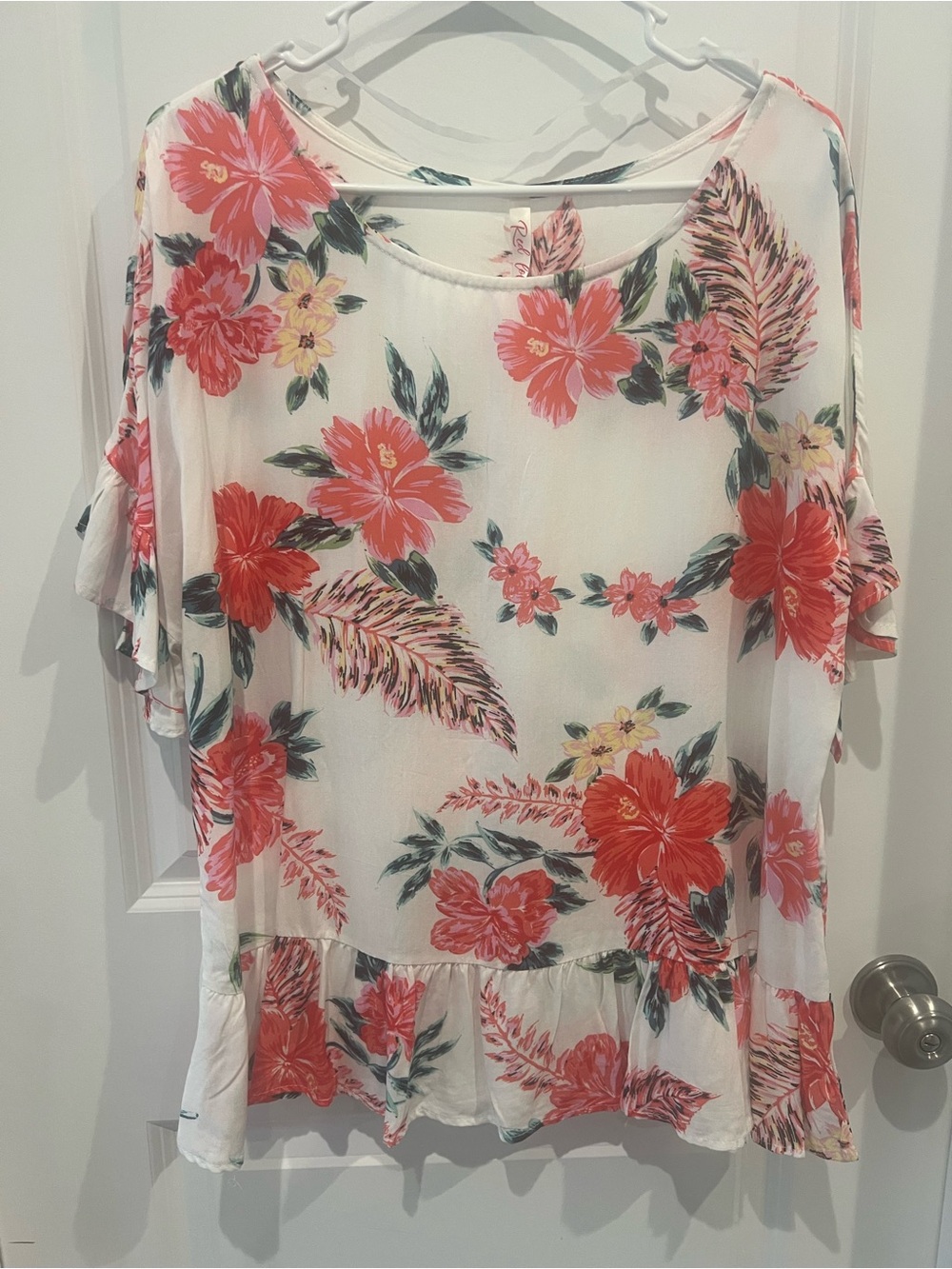 Red Lolly Floral Ruffle Hem Lightweight Blouse Size Large